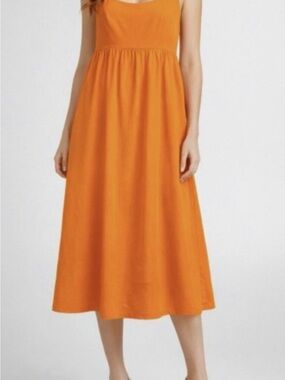 o.p.t Orange Linen Blend Open Back Midi Dress Sz M